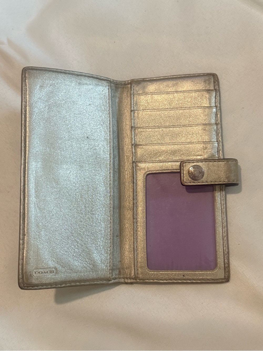 Coach Beige Signature Stripe Wallet with Metallic Gold Trim - Picture 4 of 5
